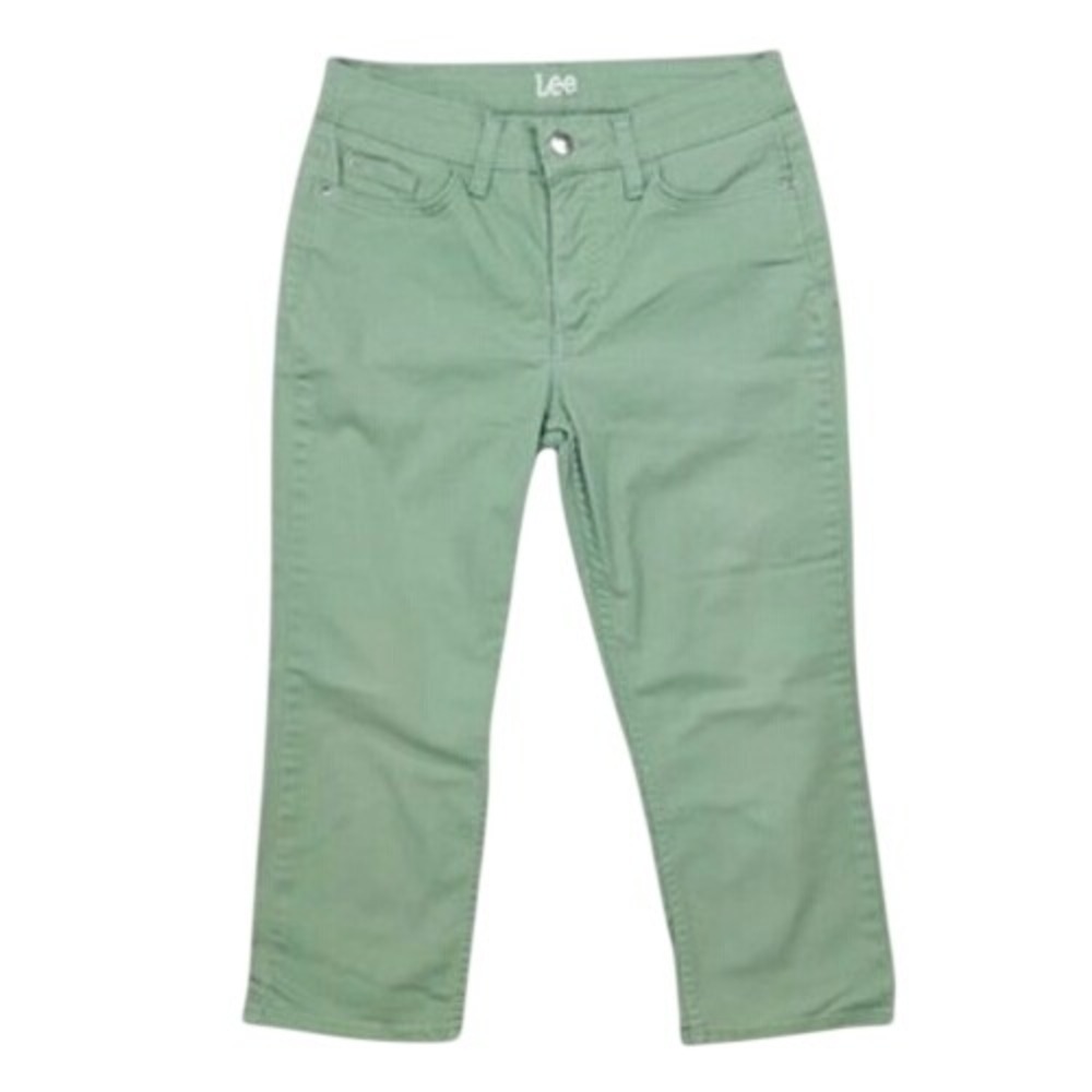 Lee Cropped Pastel Coastal Grandmother Pants Women 8M Sage Green Mid Rise Preppy